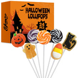 Halloween Lollipop Suckers, 24 Pieces of Bulk Suckers Individually Wrapped, Colorful Candy Lollipops for Trick or Treat Bags, Fun Halloween Shaped Candy Party Favors