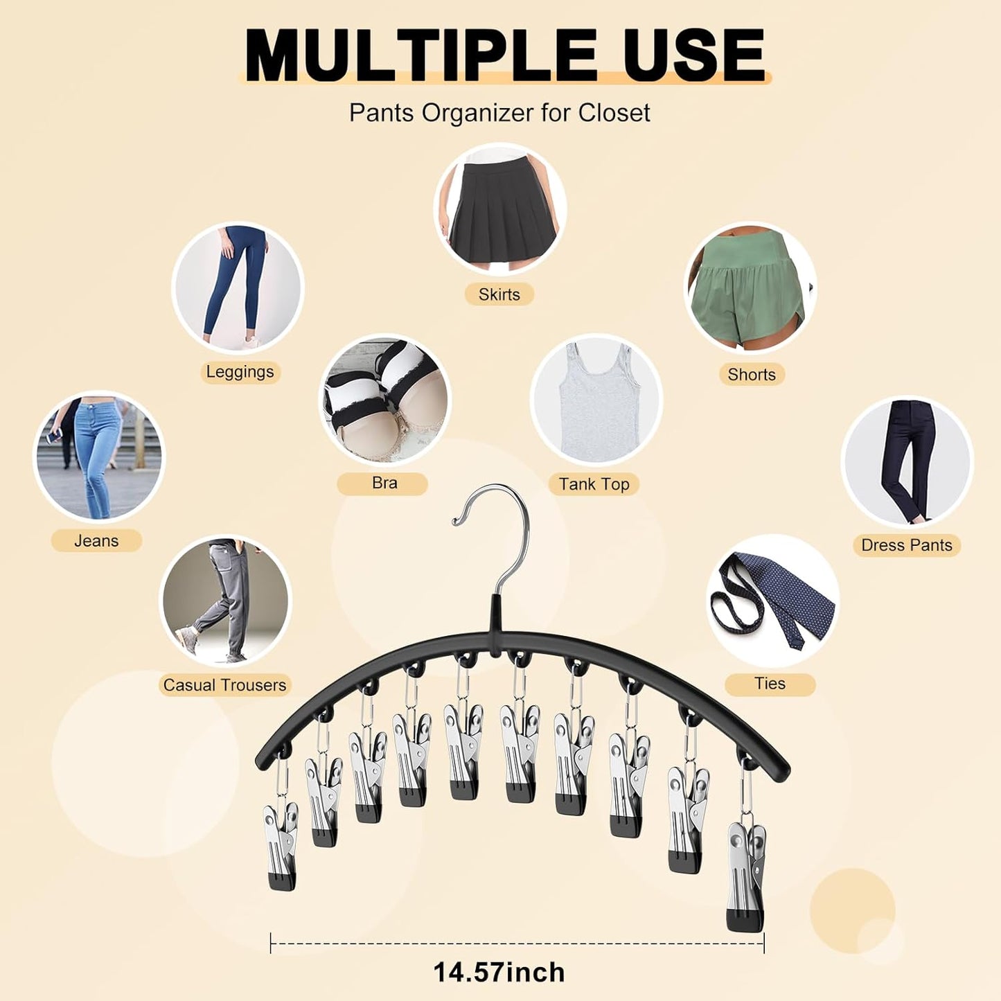 Legging_Organizer_for_Closet,2_Pack_Metal_Yoga_Pants_Hangers_w/10_Clips_Hold_20_Leggings,Space_Saving_Hanging_Closet_Organizer_Clothes_Hanger_College_Dorm_Essentials_Apartment_Essential,Black