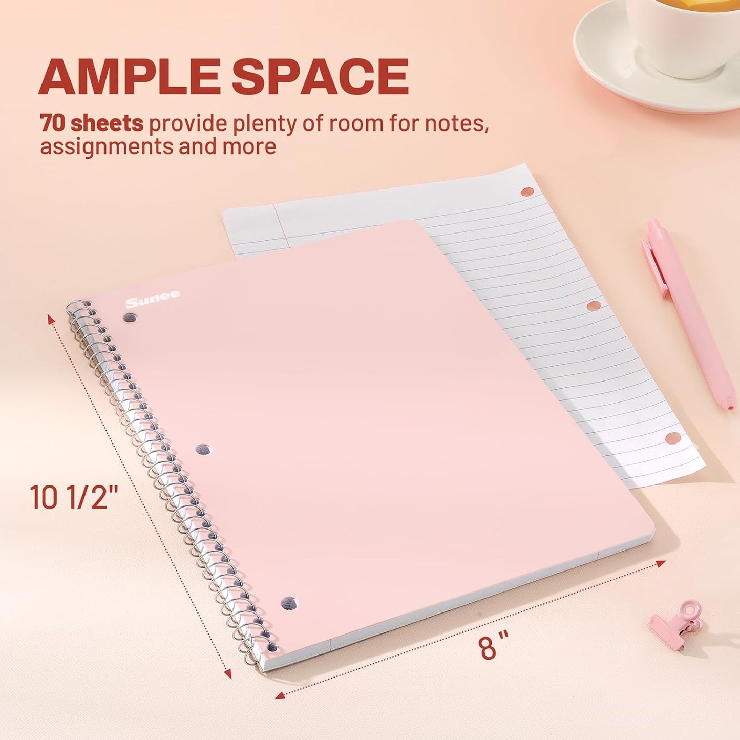 SUNEE_Spiral_Notebooks,_1-Subject,_5_Pack,_College_Ruled_Paper,_8"_x_10-1/2",_70_Sheets_per_Notebook,3-Hole_Punched_Paper,_Pink,Purple,_Blue,_Green,_Yellow_Spiral_Lined_Notebooks_for_School,Work