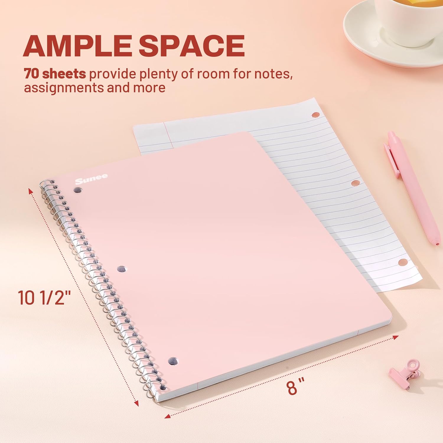 SUNEE_Spiral_Notebooks,_1-Subject,_5_Pack,_College_Ruled_Paper,_8"_x_10-1/2",_70_Sheets_per_Notebook,3-Hole_Punched_Paper,_Pink,Purple,_Blue,_Green,_Yellow_Spiral_Lined_Notebooks_for_School,Work