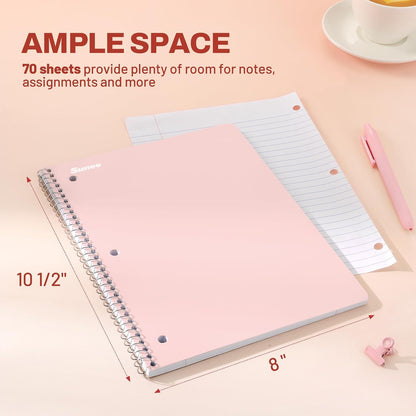 SUNEE_Spiral_Notebooks,_1-Subject,_5_Pack,_College_Ruled_Paper,_8"_x_10-1/2",_70_Sheets_per_Notebook,3-Hole_Punched_Paper,_Pink,Purple,_Blue,_Green,_Yellow_Spiral_Lined_Notebooks_for_School,Work