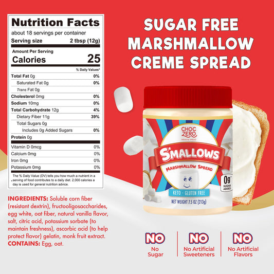 ChocZero_Marshmallow_Spread,_Gluten_Free,_Sugar_Free_Dessert_Creme_Dip,_Fat_Free,_High_in_Fiber,_7.5_oz_Jar
