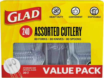 Glad_Clear_Disposable_Cutlery_Set_with_Heavy_Duty_Plastic_Forks,_Knives,_and_Spoons,_Reusable_Dishwasher_Safe_Plastic_Utensils_for_Parties_and_Everyday_Use,_240_Count