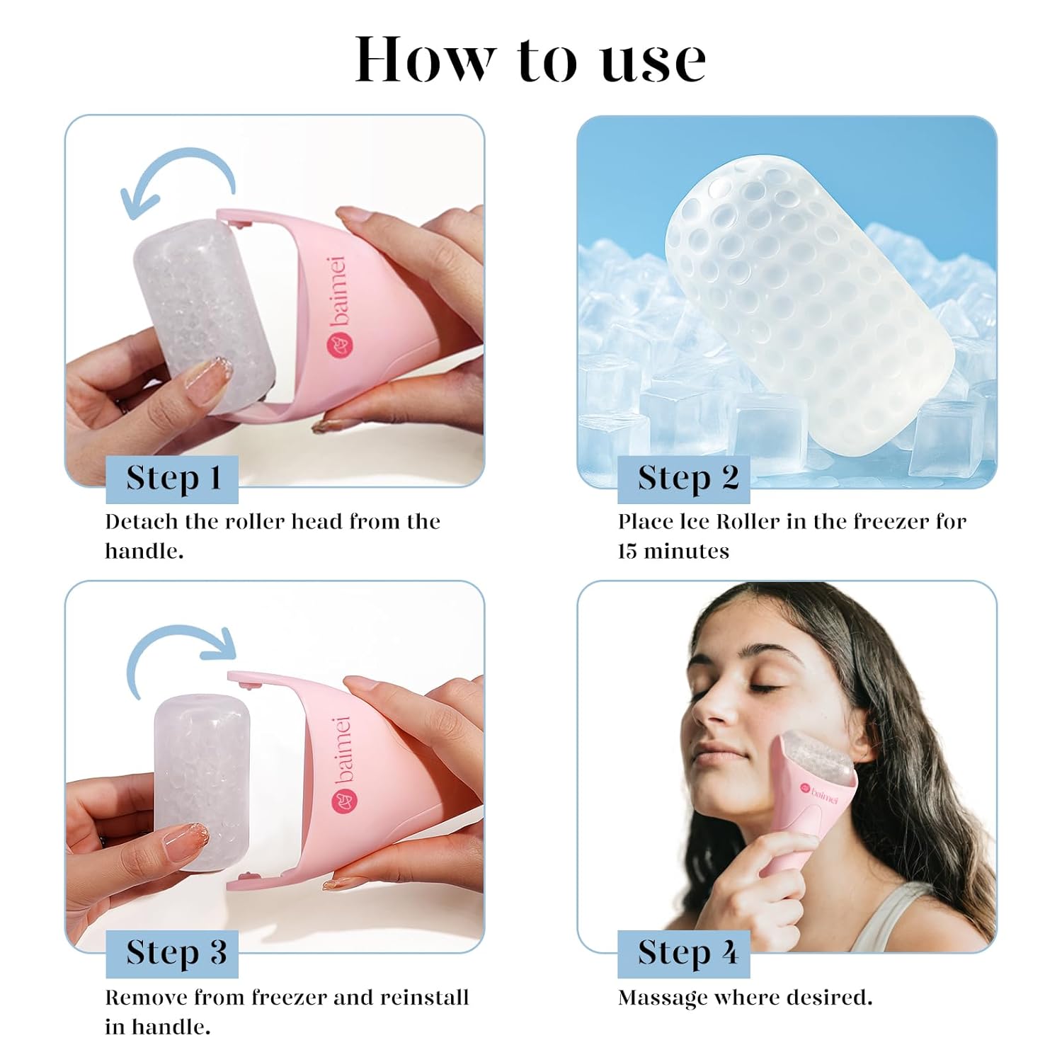BAIMEI_IcyMe_Ice_Roller_for_Face_and_Gua_Sha_Facial_Tool_Set,_Ice_Face_Roller_Reduces_Puffiness_Relieves_Migraines_Skin_Care_Tools,_Self_Care_for_Women_-_Pink