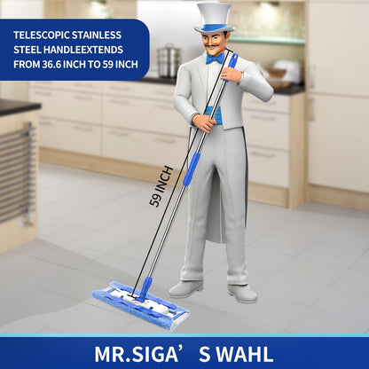 MR.SIGA_Professional_Microfiber_Mop_for_Hardwood,_Laminate,_Tile_Floor_Cleaning,_Stainless_Steel_Telescopic_Handle_-_3_Reusable_Flat_Mop_Refills_and_1_Dirt_Removal_Scrubber_Included