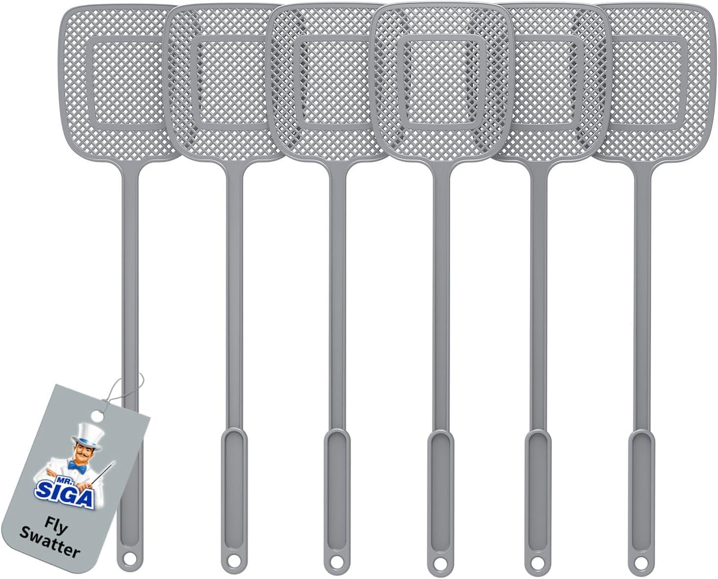 MR.SIGA_Heavy_Duty_Long_Handle_Fly_Swatter,_Gray,_6_Pack