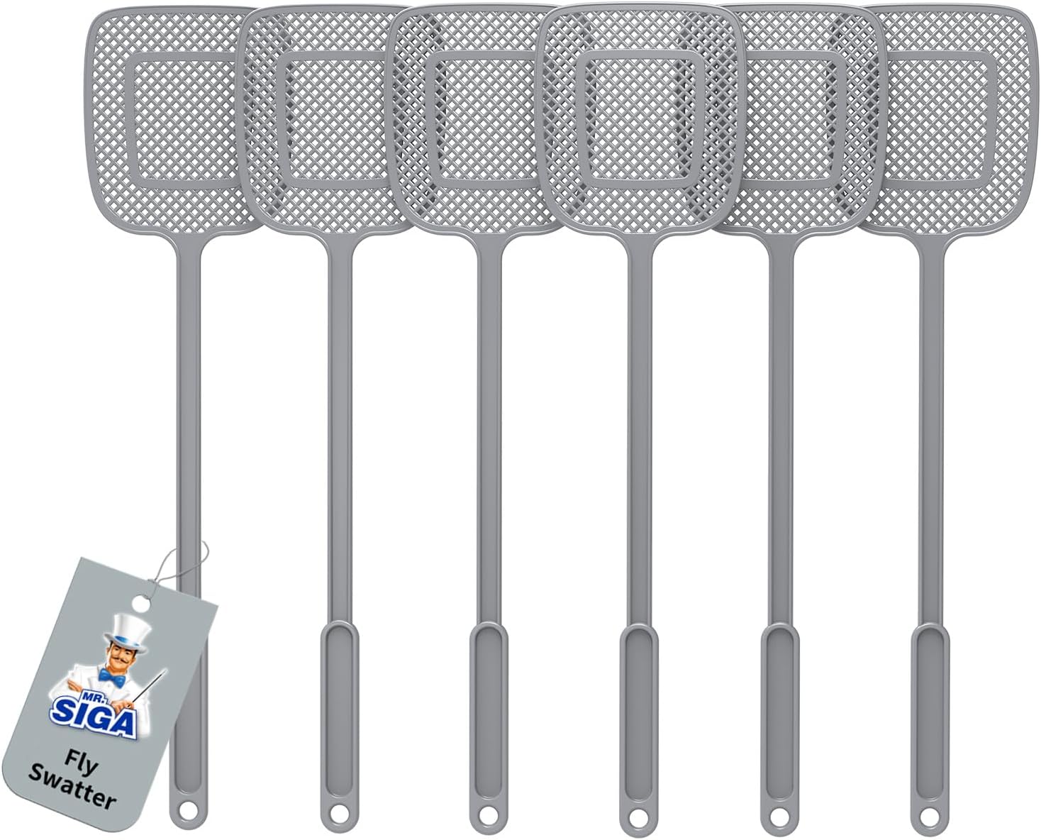 MR.SIGA_Heavy_Duty_Long_Handle_Fly_Swatter,_Gray,_6_Pack