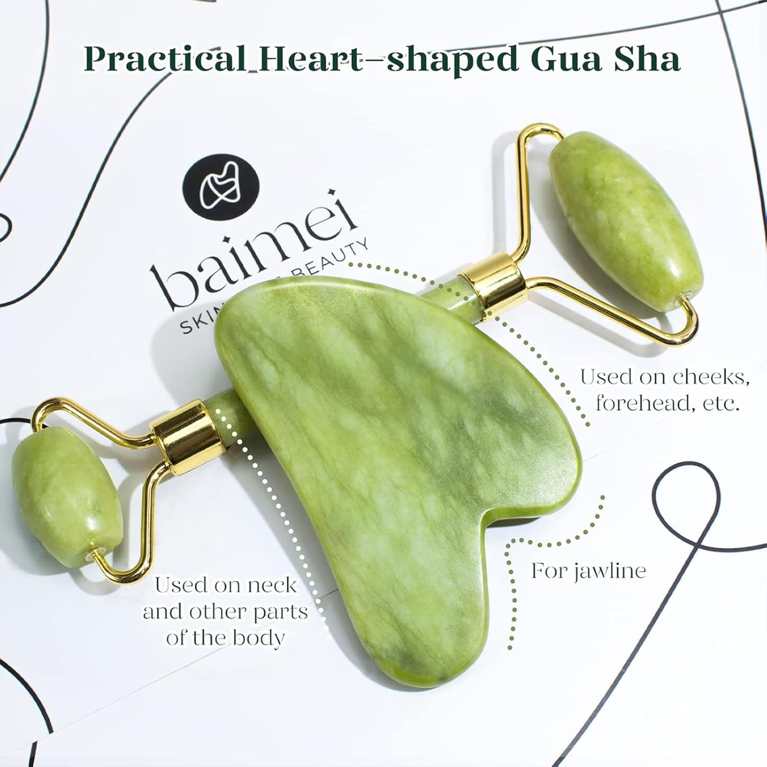 BAIMEI_IcyMe_Gua_Sha_&_Jade_Roller_Facial_Tools_Face_Roller_and_Gua_Sha_Set_for_Puffiness_and_Redness_Reducing_Skin_Care_Routine,_Self_Care_for_Men_Women_-_Green