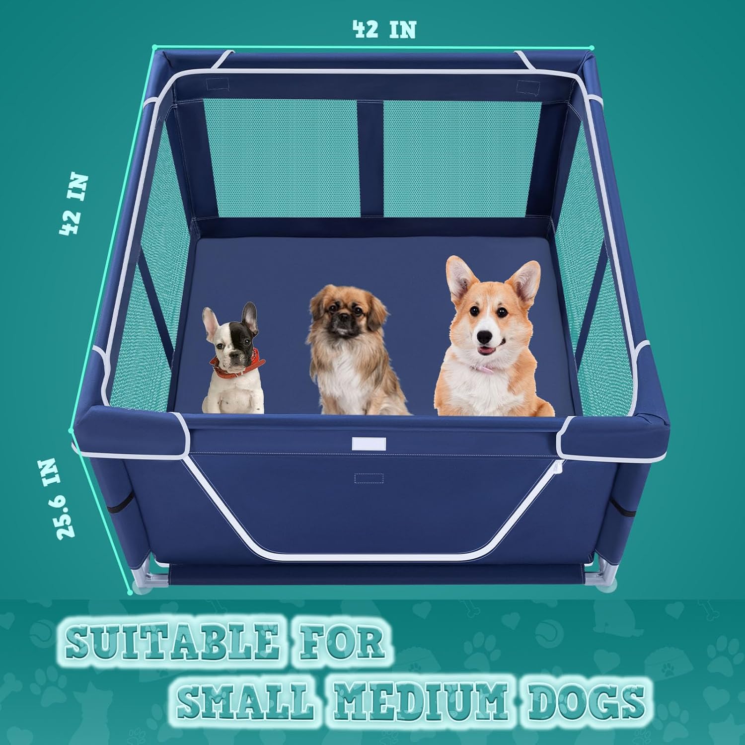 XVISHX_42x42_Inches_Puppy_Playpen_with_Gate,_Dog_Playpen_for_Puppies_or_Small_Dogs,_DogFence_Pet_Playpen_for_Indoor_&_Outdoor,_Sturdy_Safety_DogPen_with_Thickened_Fabric,_High-Strength_Nylon_Wire_Mesh