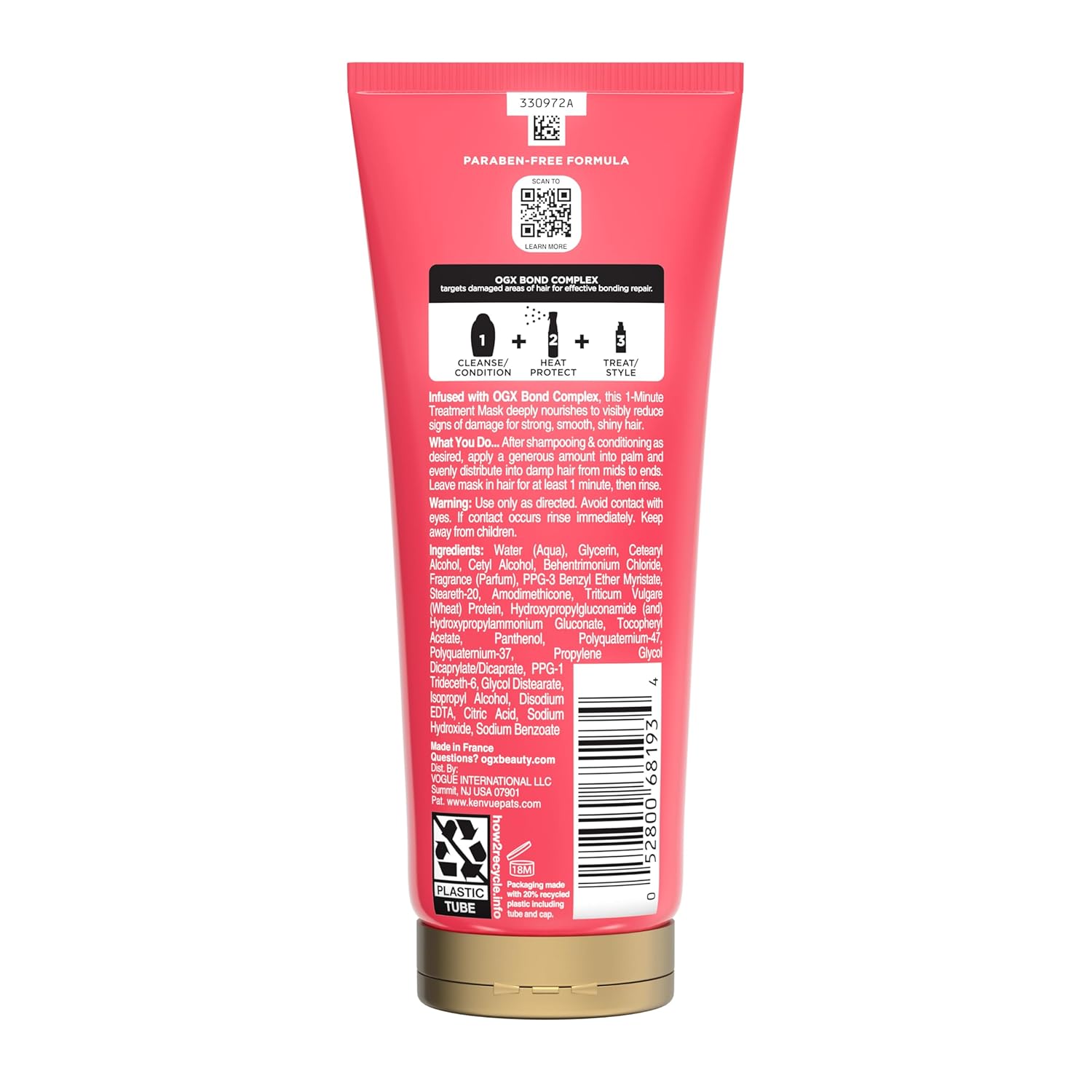 OGX_Repair_&_Protect_Bond_Protein_Repair_1-Minute_Treatment_Mask,_Deep_Conditioning_Hair_Mask_Rapidly_Repairs_for_Shiny,_Smooth_Hair_That_Lasts_Between_Washes,_6.7_fl._oz