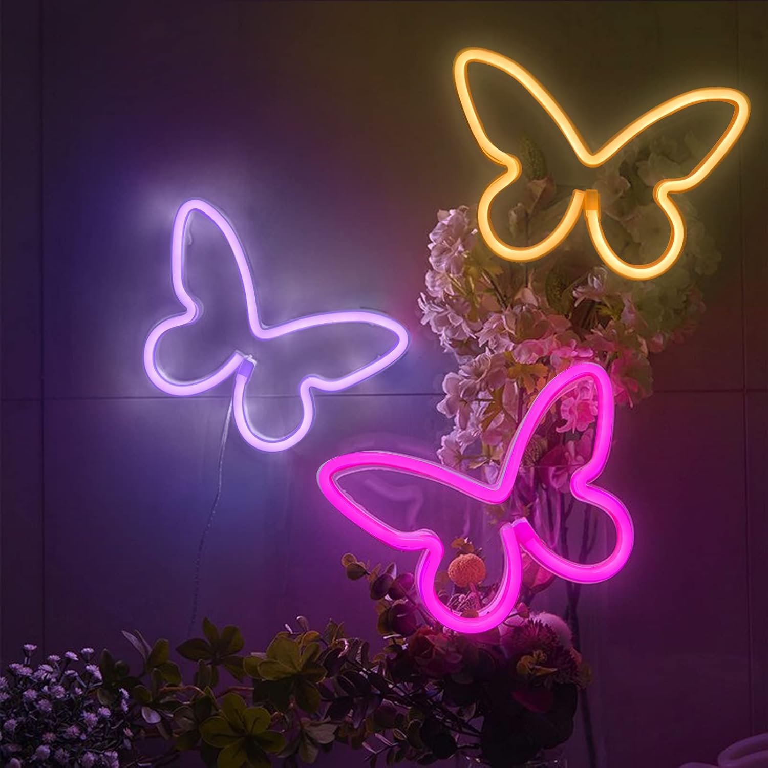 BRIGHTDECK_3_Pcs_Butterfly_Neon_Signs,_Neon_Light_for_Bedroom,_USB_or_3-AA_Battery_Powered_LED_Wall_Decor_for_Valentines_Day_Birthday_Gift,_Wedding,_Party,_Home_Decor_(Pink,_Purple,_Warm_white)