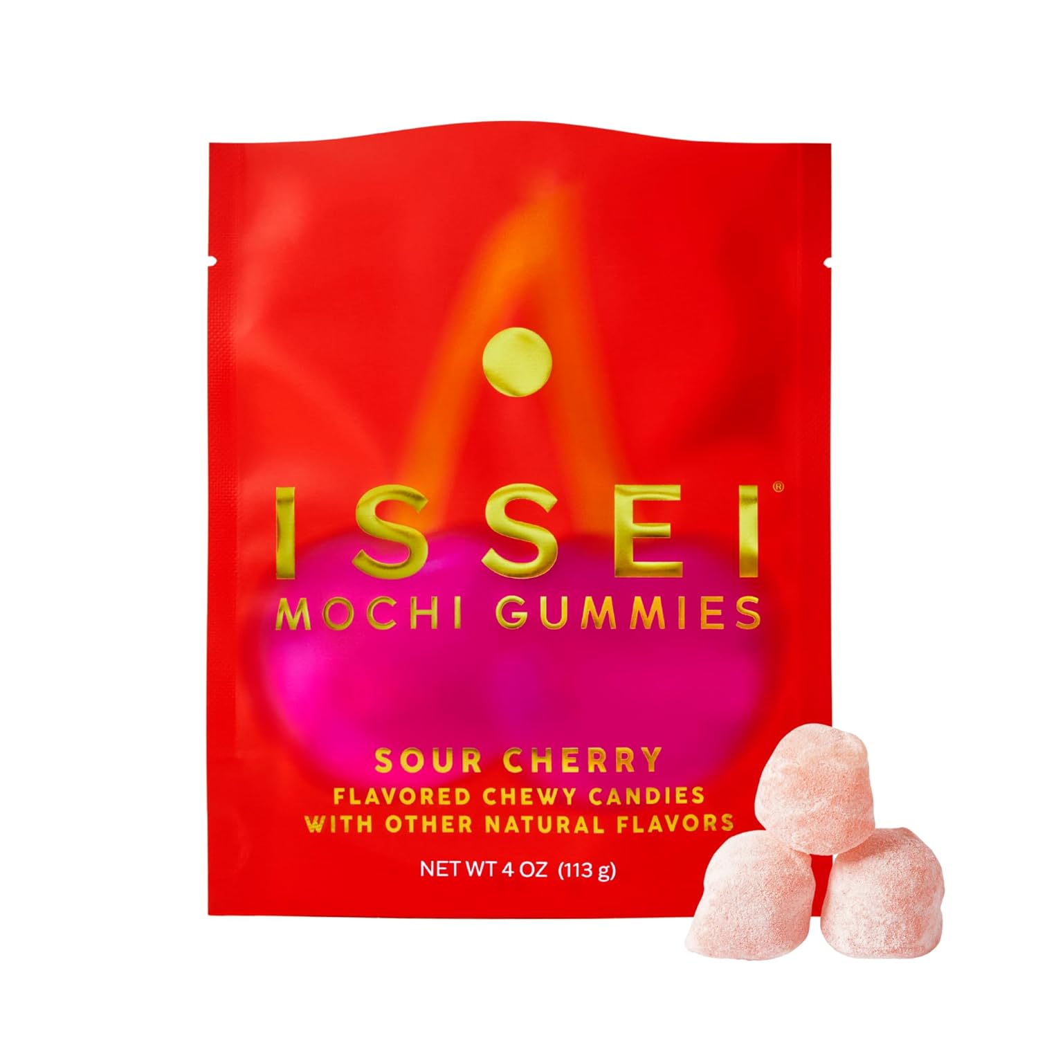 ISSEI_Sour_Cherry_Mochi_Gummies_|_Dye-Free_Candy_|_Gluten-Free_|_Real_Sugar,_No_Artificial_Flavors_or_Colors_|_Award-Winning_Japanese_Candy_|_4_Oz_1-Pack