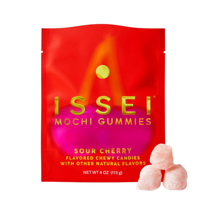 ISSEI_Sour_Cherry_Mochi_Gummies_|_Dye-Free_Candy_|_Gluten-Free_|_Real_Sugar,_No_Artificial_Flavors_or_Colors_|_Award-Winning_Japanese_Candy_|_4_Oz_1-Pack