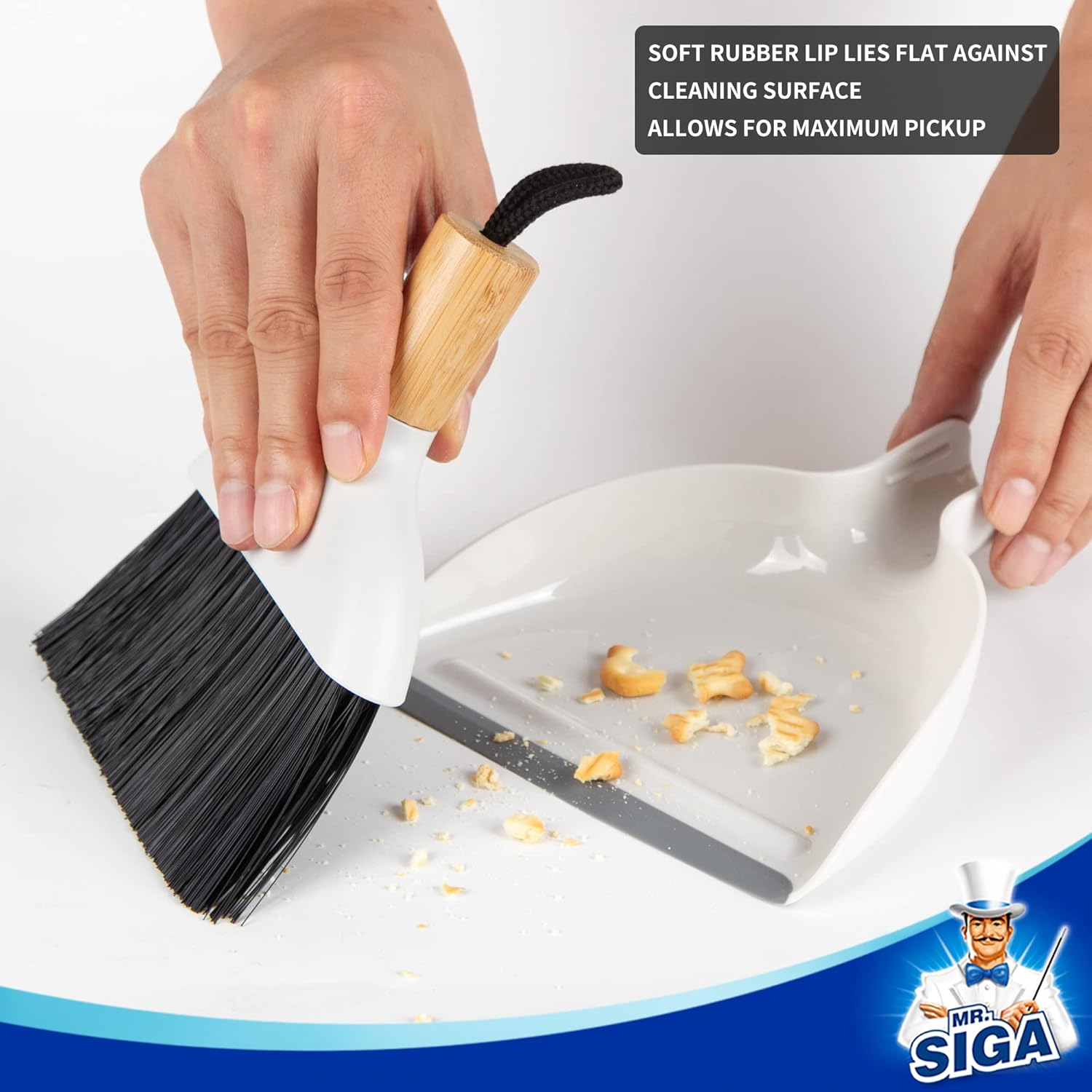 MR.SIGA_Mini_Dustpan_and_Brush_Set,_Portable_Cleaning_Brush_and_Dustpan_Combo_with_Bamboo_Handle,_1_Set