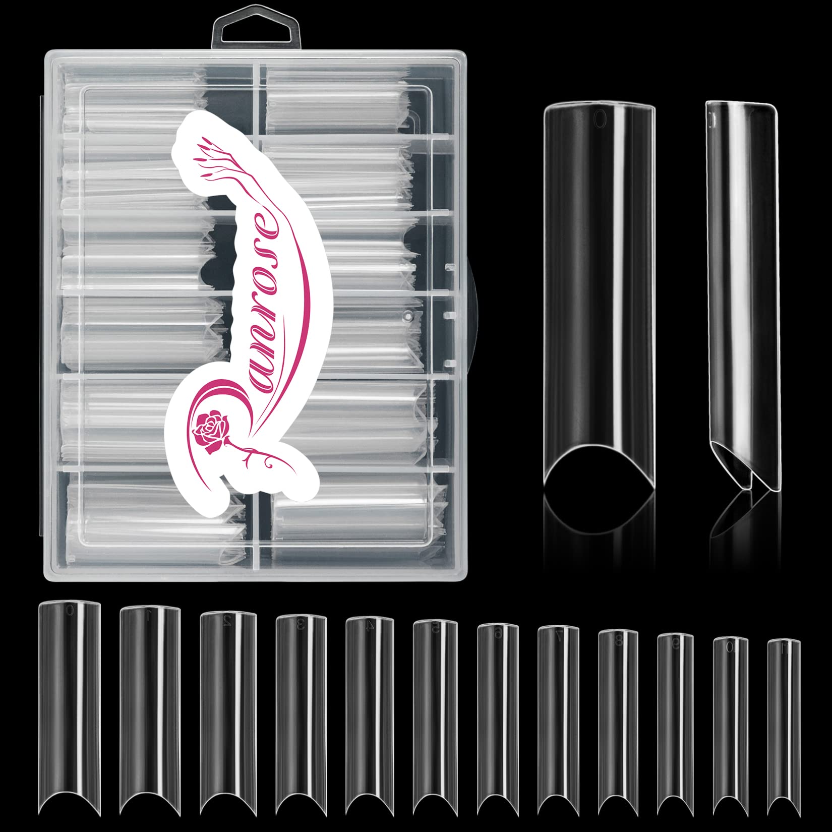 Ranrose 120PCS Extra Long Nail Tips,XXL Super Long Half Cover Deep C Curve False Nails 12 Sizes Tapered Square Press on Nails with Box