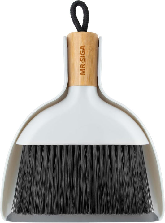 MR.SIGA_Mini_Dustpan_and_Brush_Set,_Portable_Cleaning_Brush_and_Dustpan_Combo_with_Bamboo_Handle,_1_Set