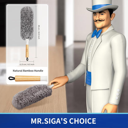 MR.SIGA_Lint_Free_Microfiber_Duster,_Washable_and_Reusable_Duster_with_Bamboo_Handle_and_Replaceable_Head,_Duster_for_Household_Cleaning