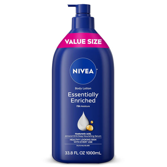 NIVEA_Essentially_Enriched_Body_Lotion_for_Very_Dry_Skin_with_Hyaluronic_Acid,_Almond_Oil_and_Deep_Nourishing_Serum,_72-Hour_Body_Moisturizer,_33.8_Fl_Oz_Value_Size_Pump_Bottle