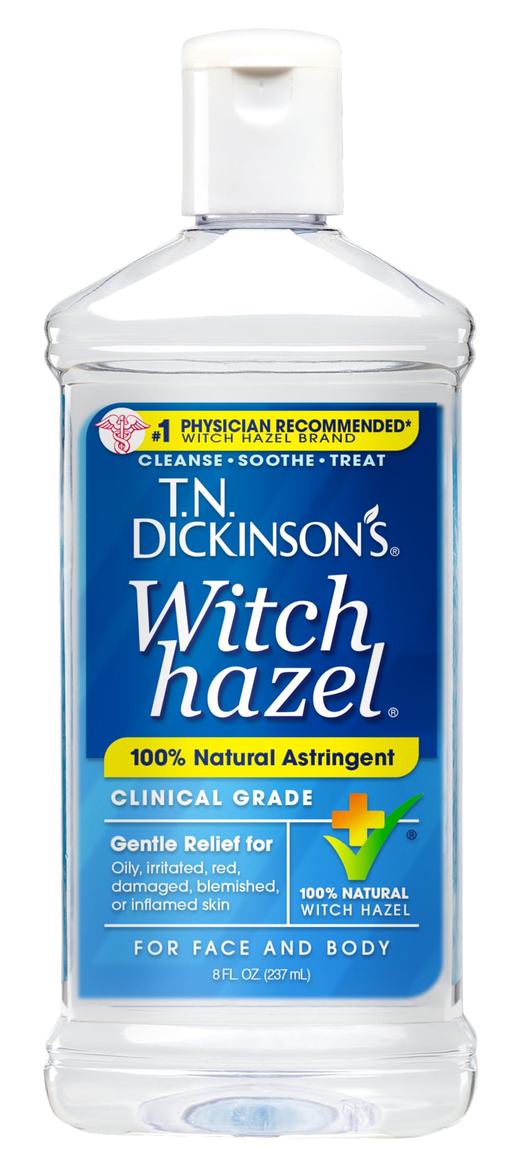T.N. Dickinson&amp;#39;s Witch Hazel 100% Natural Astringent | Pure Witch Hazel | Fragrance Free | Cleanses &amp;amp; Soothes Skin | For Face &amp;amp; Body | Clinical Grade | 8 Fl Oz