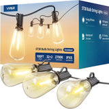 VIPAR Outdoor String Lights LED Patio Lights IPX5 Waterproof with 10+1 ST38 Shatterproof Edison Bulbs, 2700K Connectable Outside Hanging Light for Porch, Garden, Backyard, Deck, Balcony, E12 Base