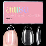 AILLSA Short Almond Nail Tips Soft Gel Pre-Shaped Acrylic Nail Tips Half Matte Full Cover Nail Tips Clear Gelly Press on Flase Nail Tips for Extension Nail Manicure Home DIY 216PCS 12Sizes