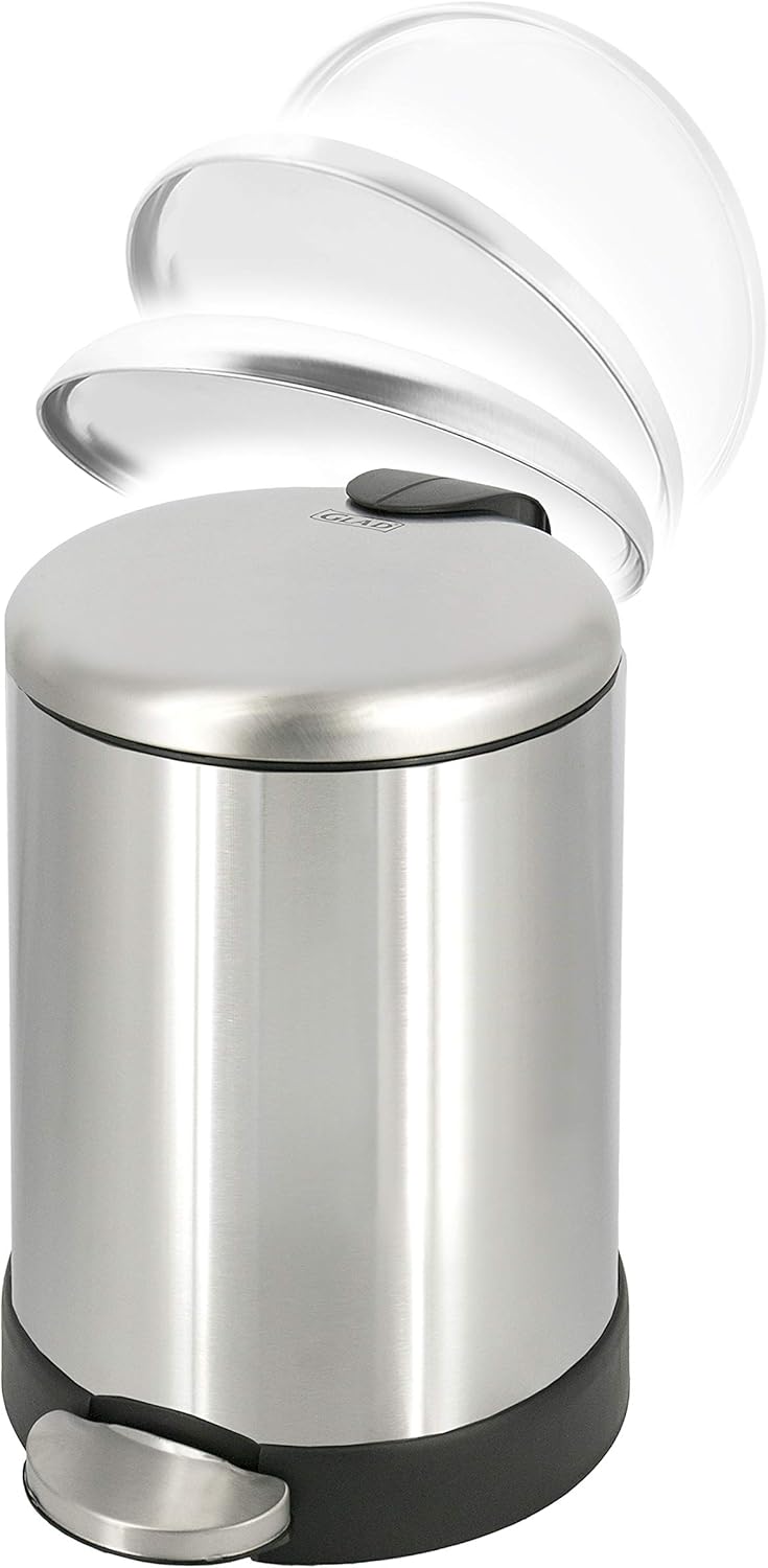 Glad_Small_Trash_Can,_1.2_Gallon_|_Round_Stainless_Steel_Garbage_Bin_with_Soft_Close_Lid_&_Step_Foot_Pedal_|_Metal_Waste_Basket_with_Removable_Inner_Bucket,_Stainless,_8_x_9.5_x_12_inches