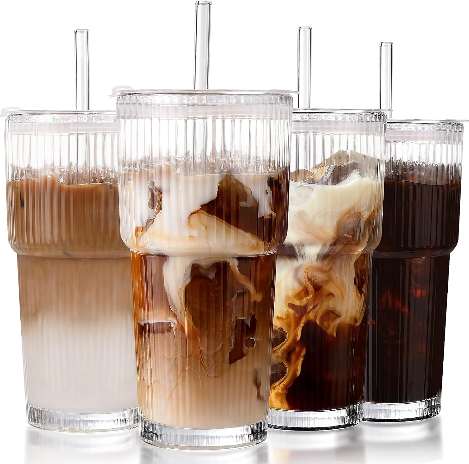 Iced_Coffee_Cups_with_Lids:_Coffee_Bar_Accessories_-_Ribbed_Glass_Tumbler_with_Straw_and_Lid_4Pcs_-_20oz_Leak_Proof_Tumbler_-_Reusable_Glass_Cups_and_Tumblers_with_Lid_and_Straws_for_To_Go_Iced_Coffee
