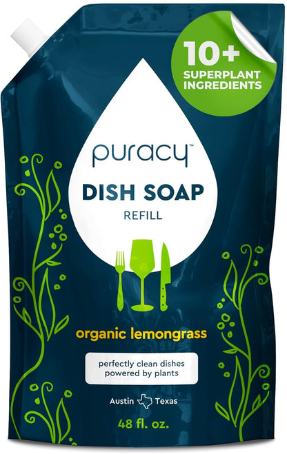 Puracy_Natural_Dish_Soap_Refill_-_Skin-Softening_Plant-Based_Liquid_Dishwashing_Detergent_Soap,_Clean-Rinsing_Water-Sheeting_Formula_(Organic_Lemongrass,_48_fl_oz)