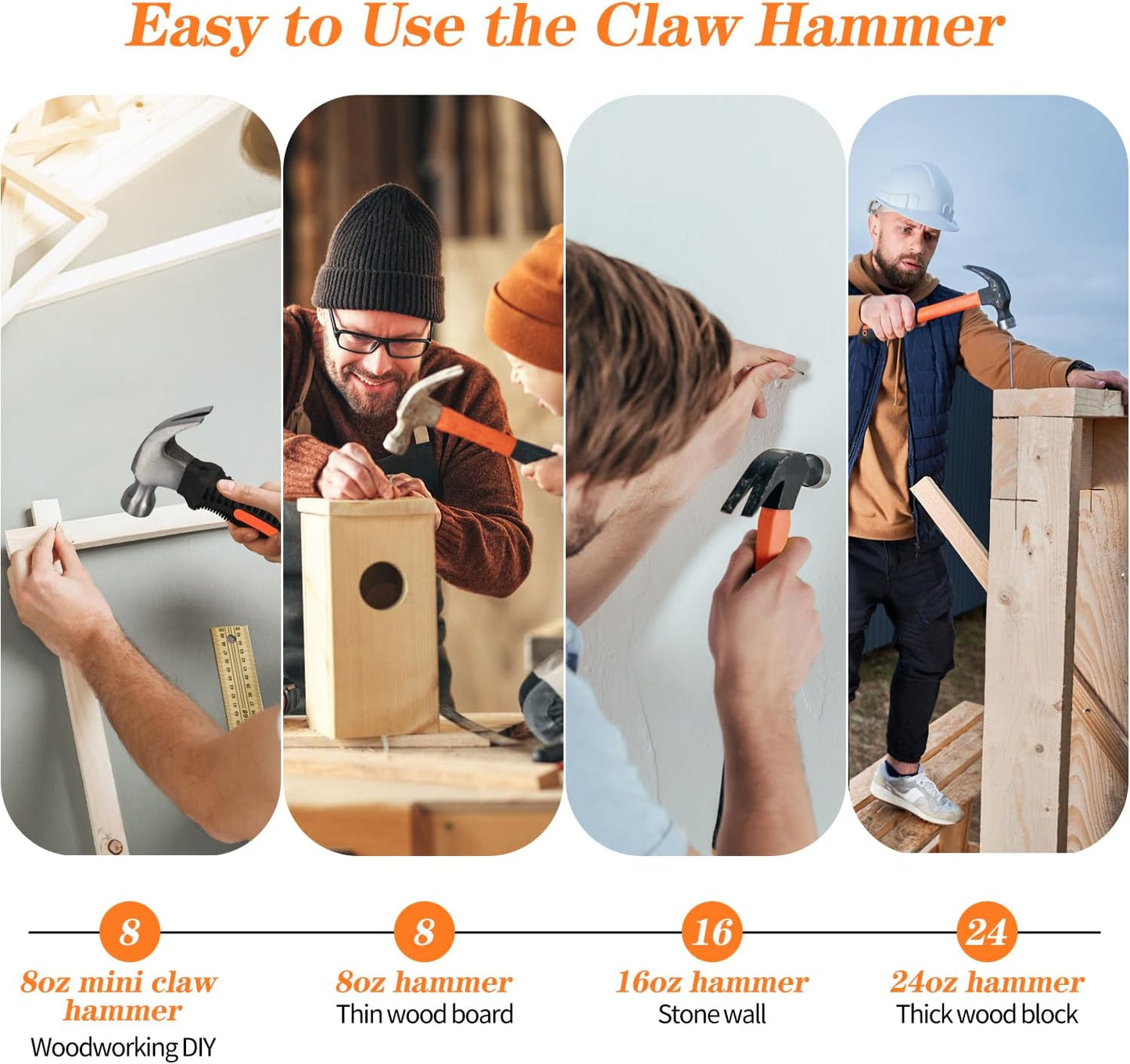 8/16/24oz_Straight_Rip_Fiberglass_General_Purpose_Claw_Hammer,_with_Smooth_Face_&_Non-slip_Grip