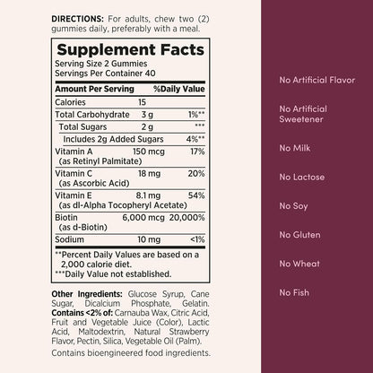 Nature's_Bounty_Optimal_Solutions_Hair,_Skin_&_Nails_Vitamin_Gummies_with_Biotin,_2500_mcg,_Strawberry,_80_Count,_40_Total_Servings