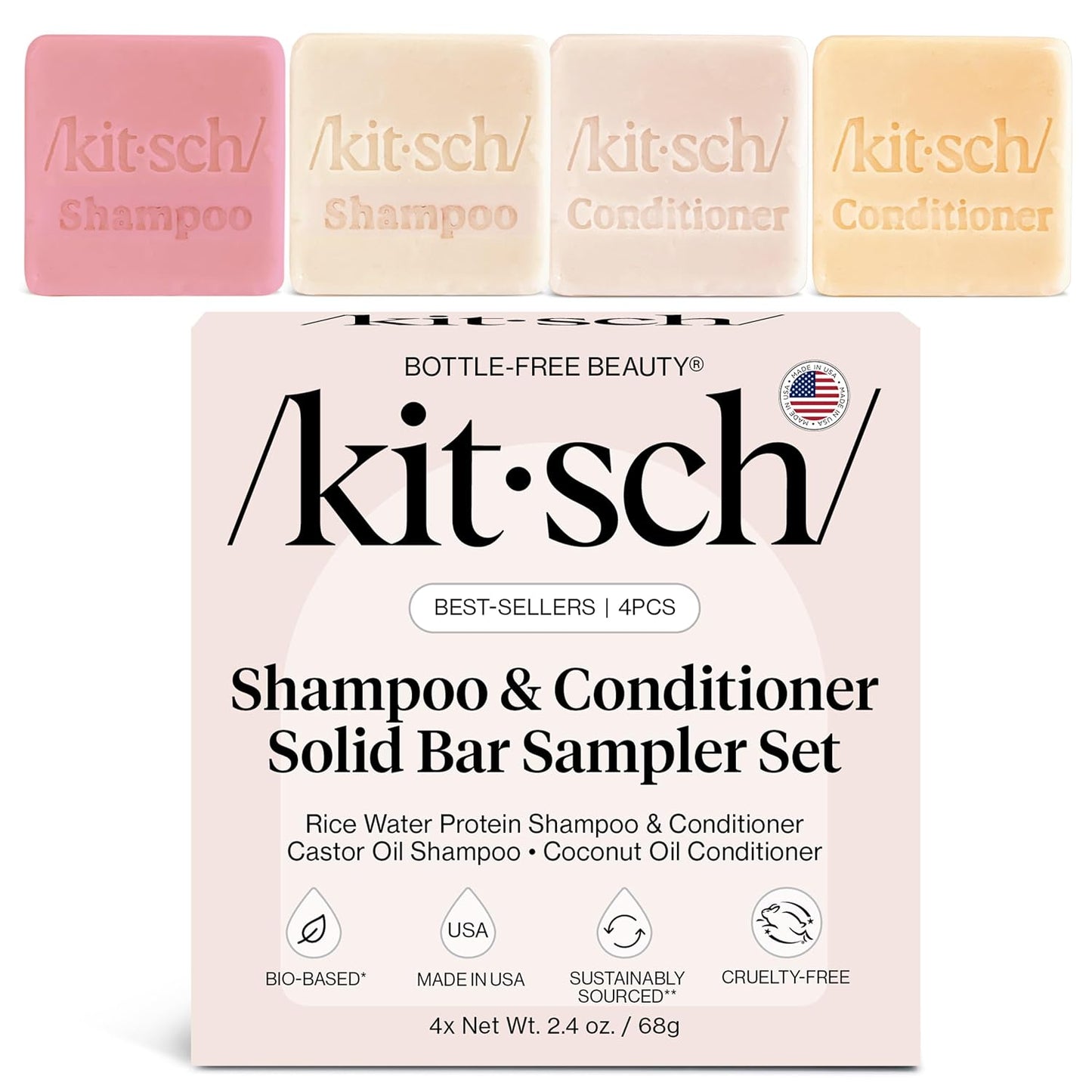 Kitsch_Shampoo_and_Conditioner_Set_-_4pc_Sampler_Bars_with_Rice_Water_Shampoo_and_Conditioner,_Castor_Oil_Shampoo_&_Coconut_Oil_Conditioner_-_Bottle-Free_Beauty_for_Hair_Growth,_Repair_&_Moisture
