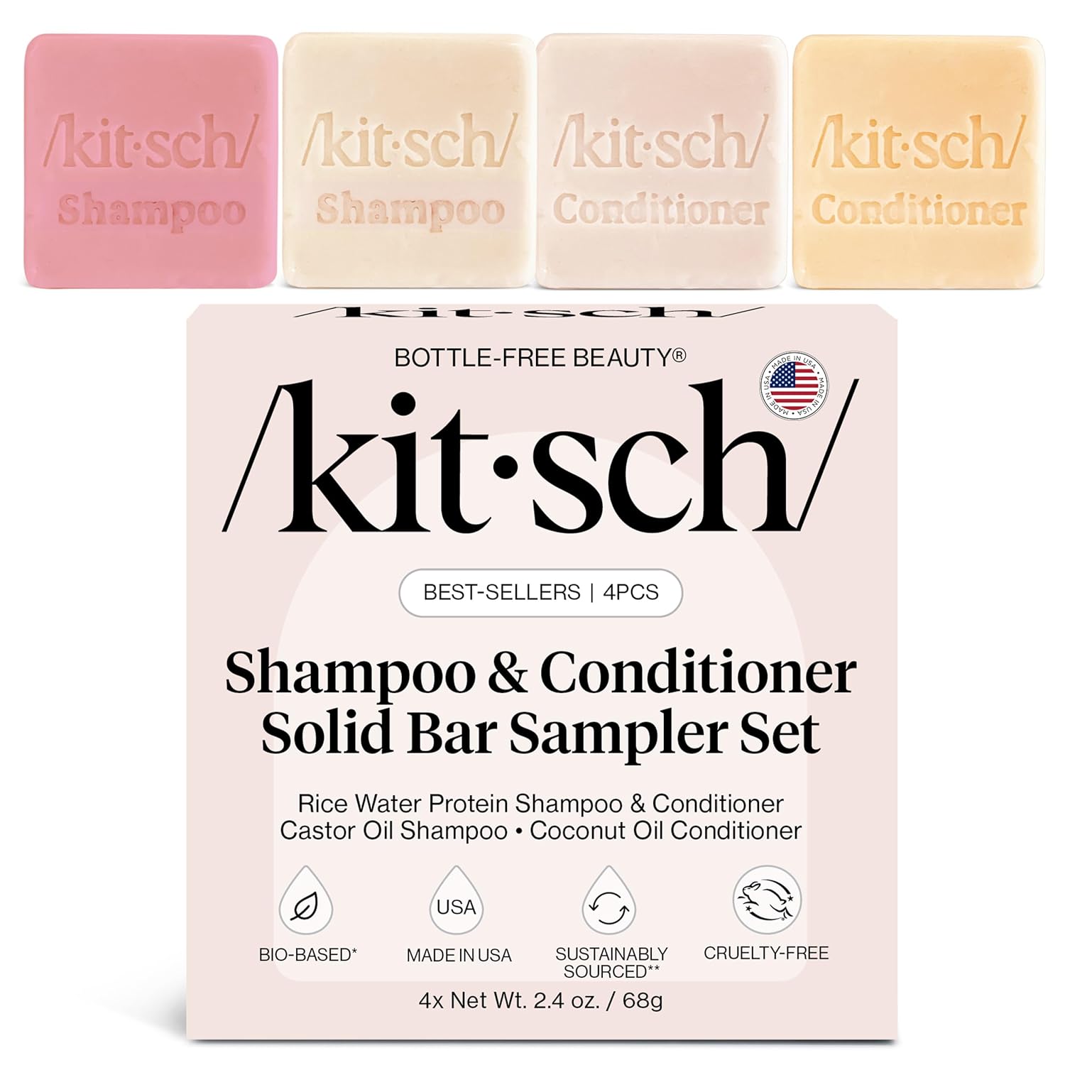 Kitsch_Shampoo_and_Conditioner_Set_-_4pc_Sampler_Bars_with_Rice_Water_Shampoo_and_Conditioner,_Castor_Oil_Shampoo_&_Coconut_Oil_Conditioner_-_Bottle-Free_Beauty_for_Hair_Growth,_Repair_&_Moisture