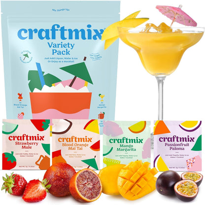 Craftmix Variety Pack Cocktail &amp;amp; Mocktail Drink Mixer, Skinny Mixes - Water Flavoring Packets - Made With Real Fruit - Vegan Low-Carb, Low-Sugar, Non-GMO, Dairy Free, Gluten Free, 12 Pack