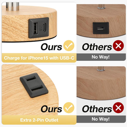 Bedside_Table_Lamp_for_Bedroom_-_3_Way_Dimmable_Touch_Lamp_USB_C_Charging_Ports_and_AC_Outlet,_Small_Lamp_Wood_Base_Round_Flaxen_Fabric_Shade_for_Living_Room,_Desk,_LED_Bulb_Included