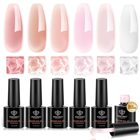 modelones_Builder_Nail_Gel_Polish_Set,_Base_Colors_Jelly_Nude_Pink_Hard_Strengthener_Rubber_Gel_Polish_8-in-One_Extension_LED_Nail_Lamp_Cured_6_Colors