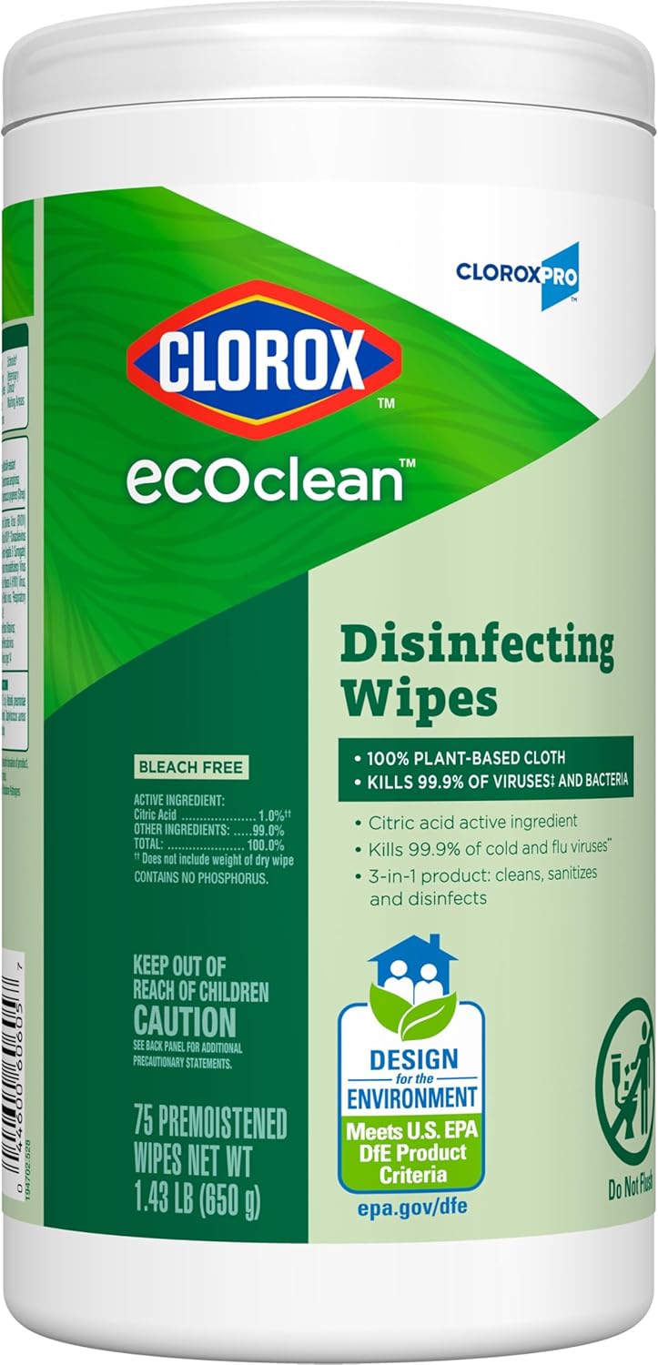 CloroxPro_Clorox_EcoClean_Disinfecting_Wipes,_Multipurpose_100%_Plant_Based_Cleaning_Cloths,_Antibacterial_Disinfectant,_Safe_for_Multi_Surface_Use,_75_Count