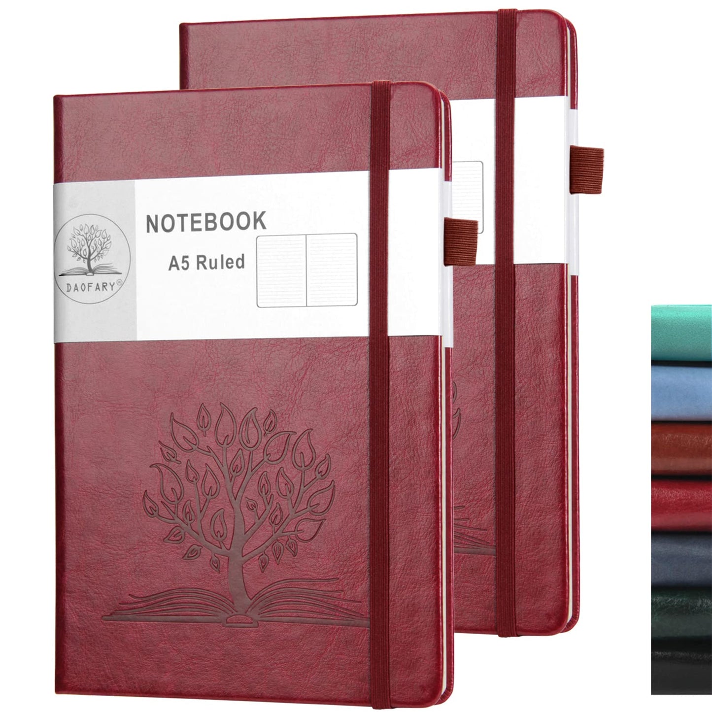 Daofary 2Pack Lined Journal Notebook with Pen Holder—A5 Leather Journal Notebooks with 160 Pages 100gsm Thick Paper, Writing Hardcover Notebook for Work Woman Men 8.4 x 5.7 in