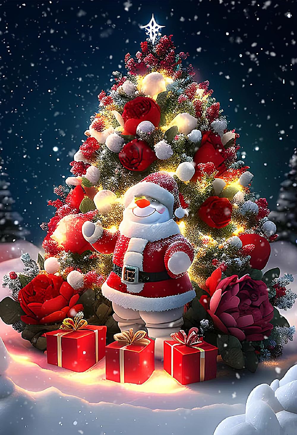 ULLiaN 5D Diamond Art Christmas for Adults, DIY Full Drill Diamond Painting, Rose Christmas Tree Crystal Rhinestone Diamonds Cross Stitch Picture for Winter Home Wall Decor Gifts 12x16inch