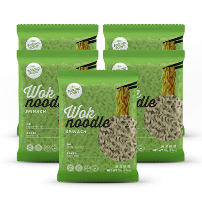 BOILING POINT Wok Noodle Package, Healthy Asian Ramen, No Preservatives, Non-Fried Instant Noodles, Stir Fry, Set Includes Spinach BP Wok Noodles, 2.1 oz.(Pack of 5)