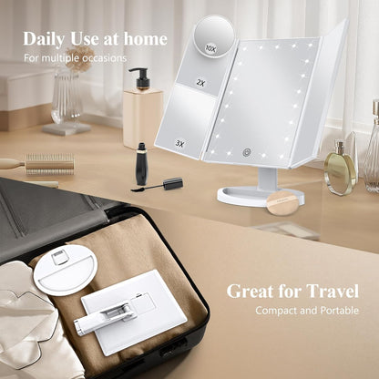 HUONUL_Makeup_Mirror,_Vanity_Mirror_with_Lights,_2X/3X/10X_Magnification,_Touch_Control,_Trifold,_Dual_Power_Supply,_Birthday_Gifts_for_Women,_Wife,_Mom,_Girls,Dorm_Room_Essentials
