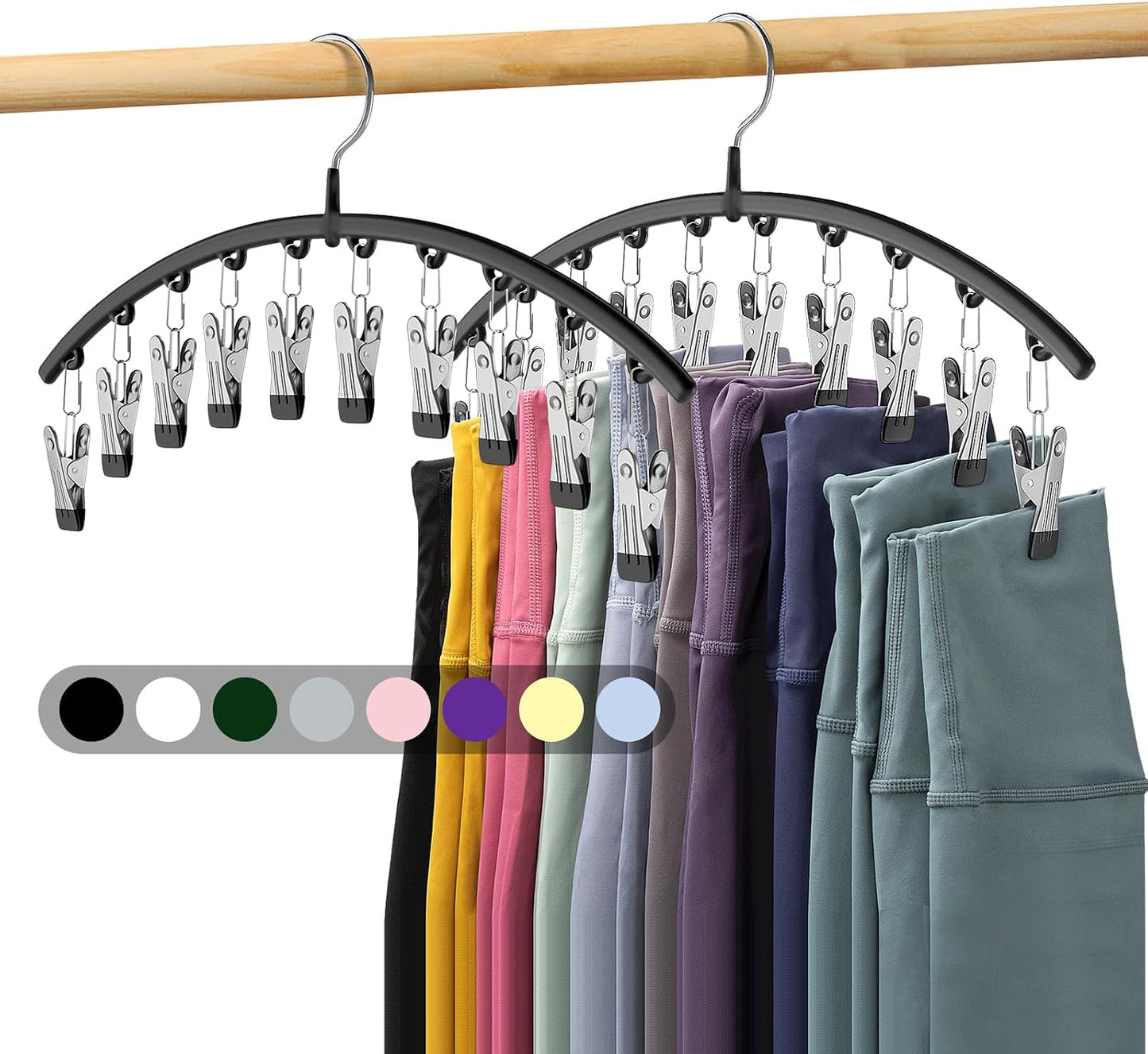 Legging_Organizer_for_Closet,2_Pack_Metal_Yoga_Pants_Hangers_w/10_Clips_Hold_20_Leggings,Space_Saving_Hanging_Closet_Organizer_Clothes_Hanger_College_Dorm_Essentials_Apartment_Essential,Black