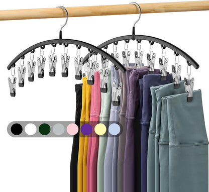 Legging_Organizer_for_Closet,2_Pack_Metal_Yoga_Pants_Hangers_w/10_Clips_Hold_20_Leggings,Space_Saving_Hanging_Closet_Organizer_Clothes_Hanger_College_Dorm_Essentials_Apartment_Essential,Black