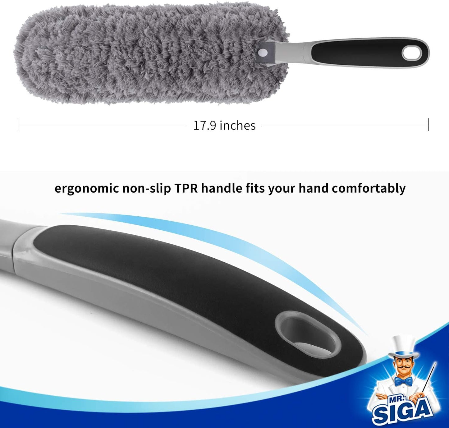MR.SIGA_Lint_Free_Microfiber_Duster,_Washable_Duster_for_Household_Cleaning_Gray