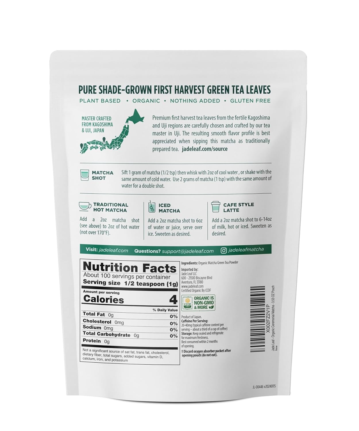 Jade_Leaf_Matcha_Organic_Ceremonial_Grade_Matcha_Green_Tea_Powder_-_100%_Pure_Japanese_First_Harvest_Green_Tea_for_Ceremonies,_Usucha,_Lattes_100g_/_3.53_Ounce_Pouch_(Pack_of_1)