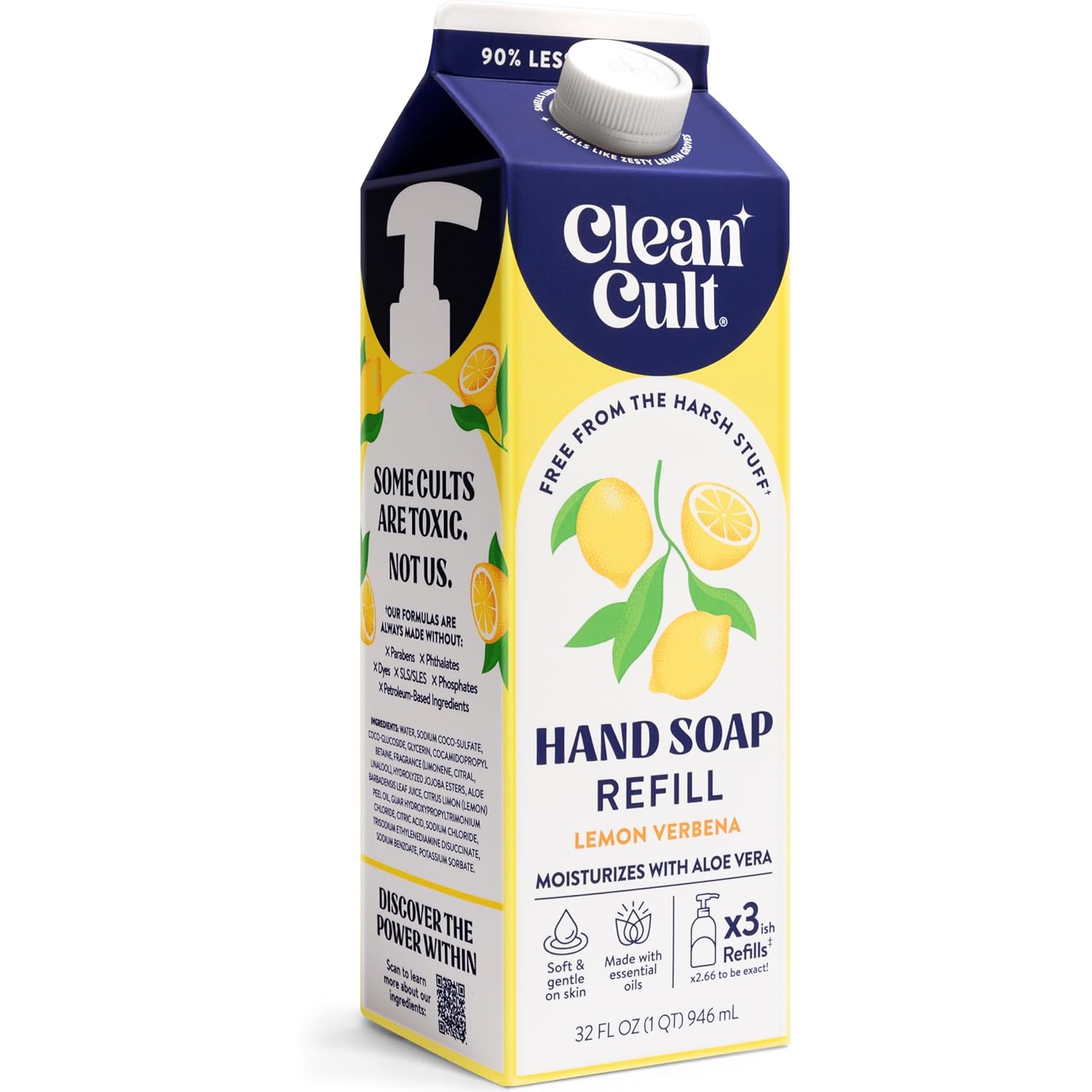 Cleancult_Liquid_Hand_Soap_Refill_-_Lemon_Verbena_-_Moisturizes_Dry_&_Sensitive_Skin_-_Made_with_Aloe_Vera_&_Essential_Oils_-_Eco_Friendly_-_Paper-Based_Packaging_-_32_oz/1_Pack