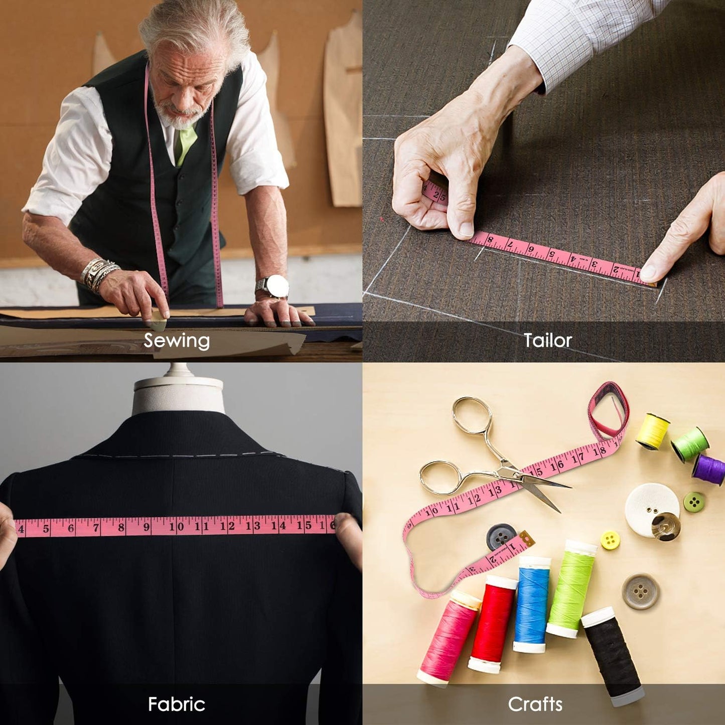 iBayam_2_Pack_Tape_Measure_Measuring_Tape_for_Body_Fabric_Sewing_Tailor_Cloth_Knitting_Vinyl_Home_Craft_Measurements,_60-Inch_Soft_Fashion_Pink_&_Retractable_Black_Double_Scales_Rulers_for_Body_Weight