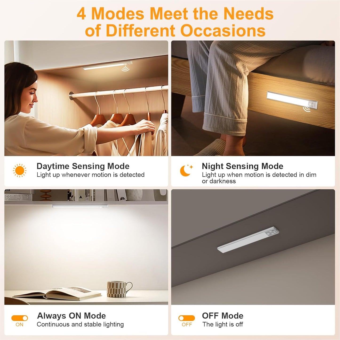 Gritin_10.2inch/_14.7_inch_Under_Cabinet_Lighting_Rechargeable_-84_LED_Super_Bright,3-Color&_5_Level_Brightness,4_Modes,Motion_Sensor,Long_Lasting-_Easy_Installation_Magnetic_Under_Cabinet_Closet_Lights_-2_Pack