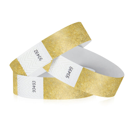 500 WristCo Metallic Gold Tyvek Wristbands for Events - ¾” x 10” - Waterproof Recyclable Comfortable Tear Resistant Paper Bracelets Wrist Bands for Concerts Festivals Admission Party