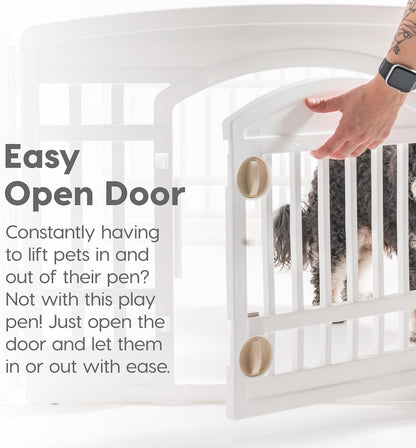 IRIS_USA_24"_Dog_Playpen_with_Door,_4-Panel_Pet_Enclosure_for_Small_Dogs,_White