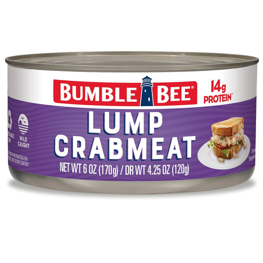 Bumble_Bee_Lump_Crab_Meat,_6_oz_Can_-_14g_Protein_&_1g_Carb_Per_Serving_-_Wild_Caught,_Small_Chunks,_Drain_Before_Use_-_Packaging_May_Vary